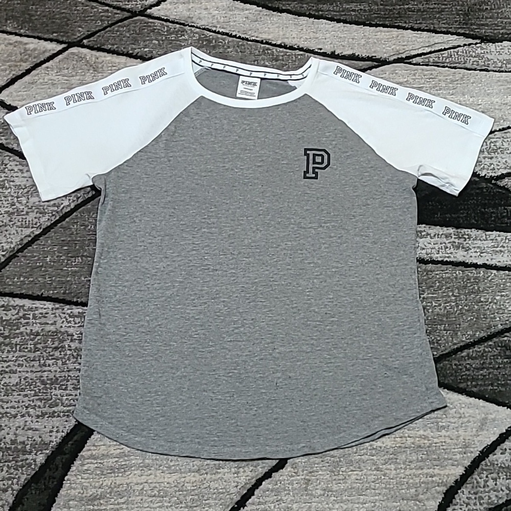VS PINK 2018 STRIPE TAPE LOGO SLEEVES TTS TEE-SHIRT PRICE FIRM